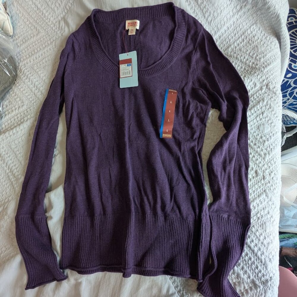 NWT Mossimo Supply Co Women's Scoopneck Sweater Purple 100% Cotton L